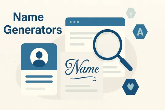 Name generator tools illustration showing stylish and creative text designs